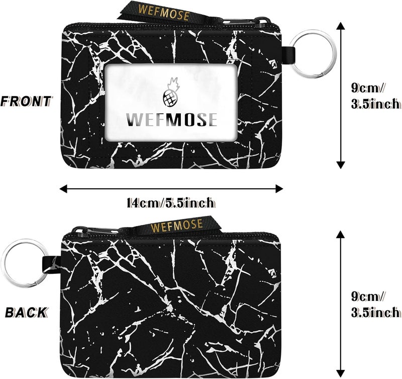 WEFMOSE Small Wallet Keychain with Clear ID Window Zipper Cute ID Case Coin Purse for Women Water Resistant Coin Pouch-Marble-Black Keychain Wallet - Image 3